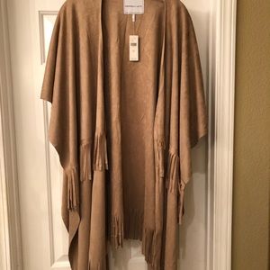 NWT Anthropologie faux suede fringe shawl poncho